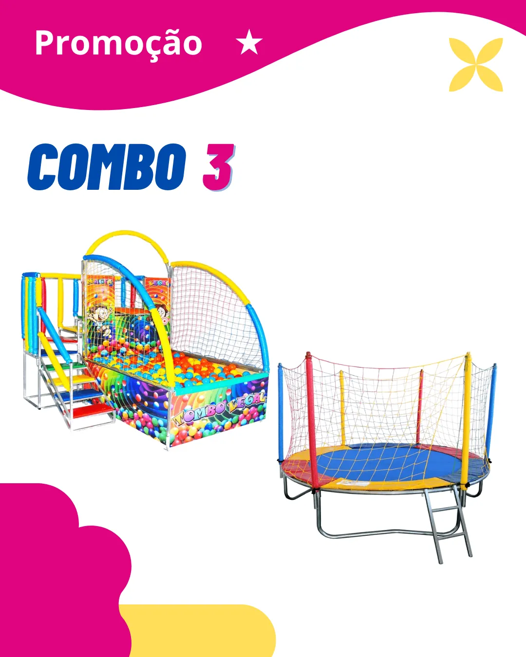 Combo 3 com Tombo Legal e Cama Elástica 2,4 m