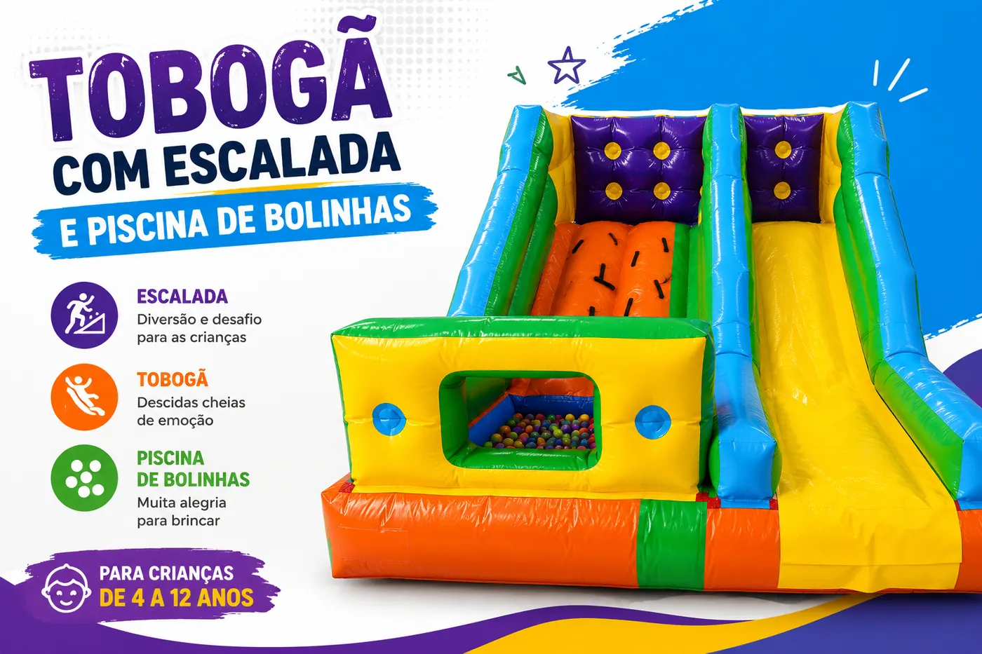 Tobogã com escalada e piscina de bolinhas para aluguel em São Paulo