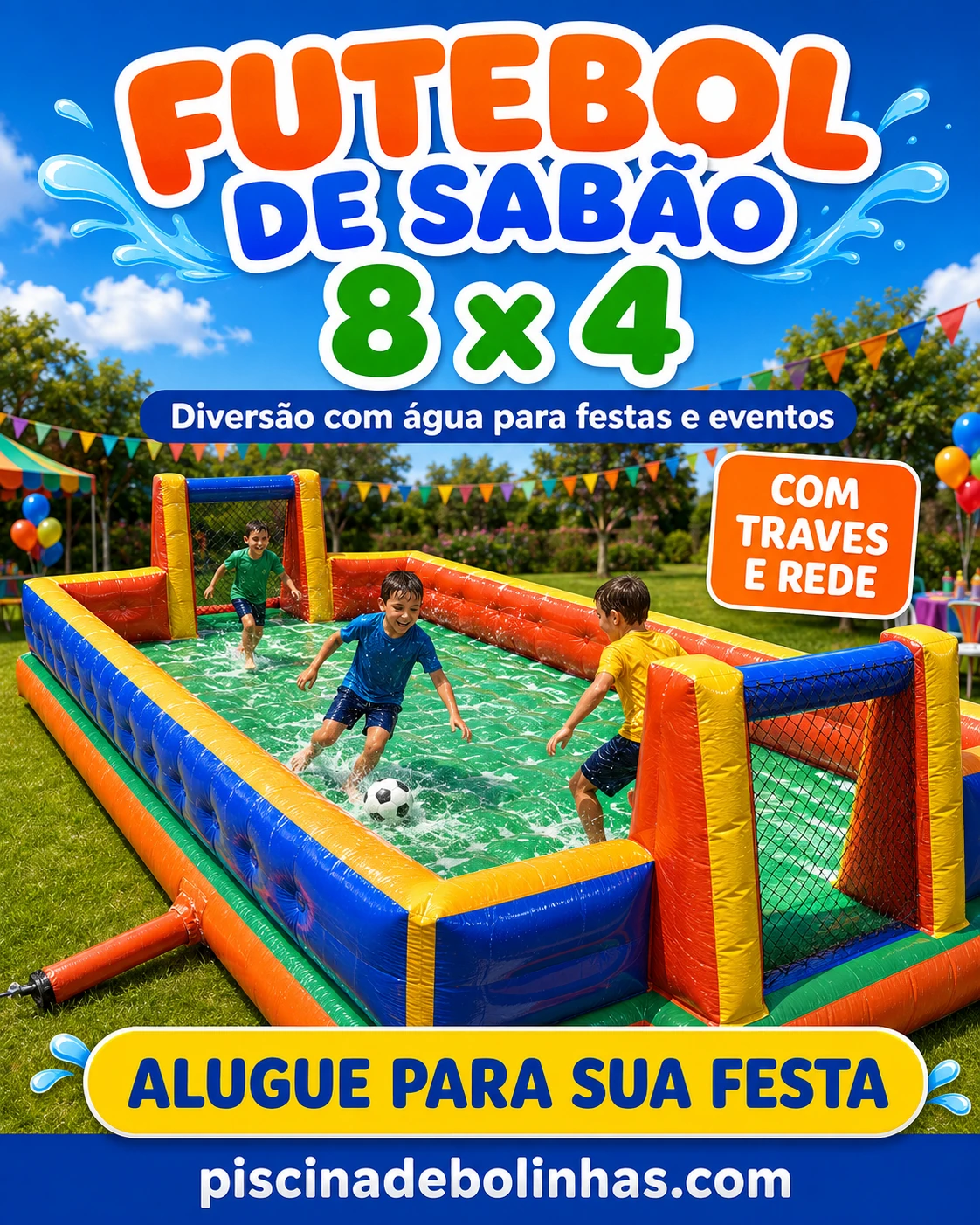 Aluguel de Futebol de Sabão 8x4 para festas infantis