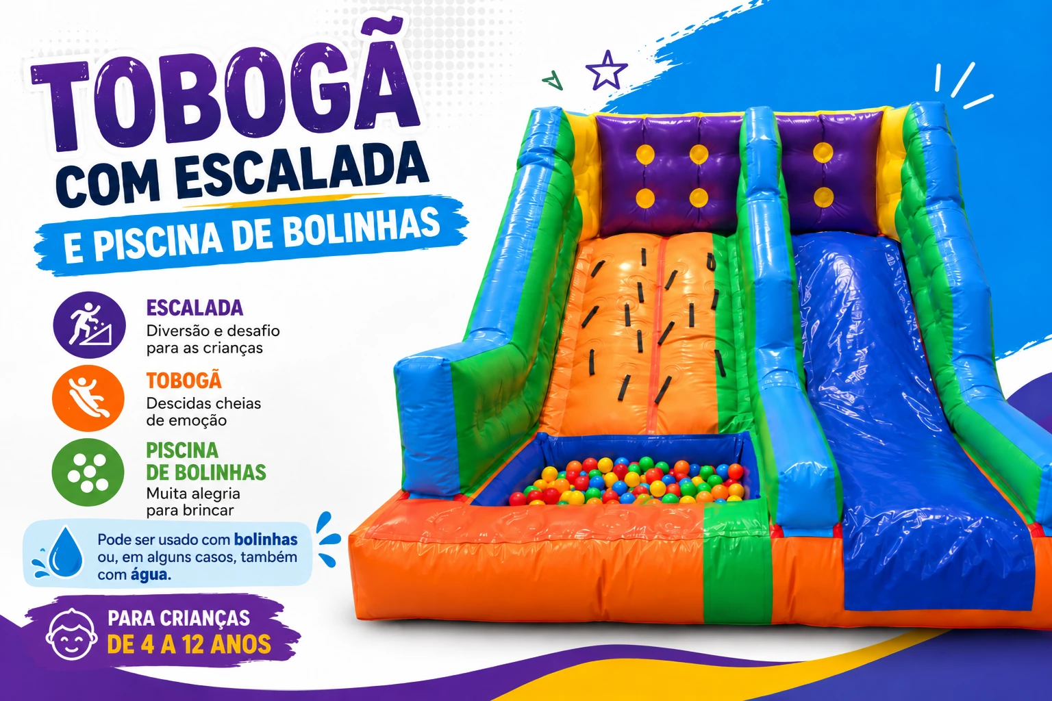 Tobogã com escalada e piscina de bolinhas para aluguel em São Paulo